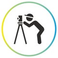 engineering survey specialist icon, measure with alignment laser tripod, land surveyor, geodesy work, flat symbol